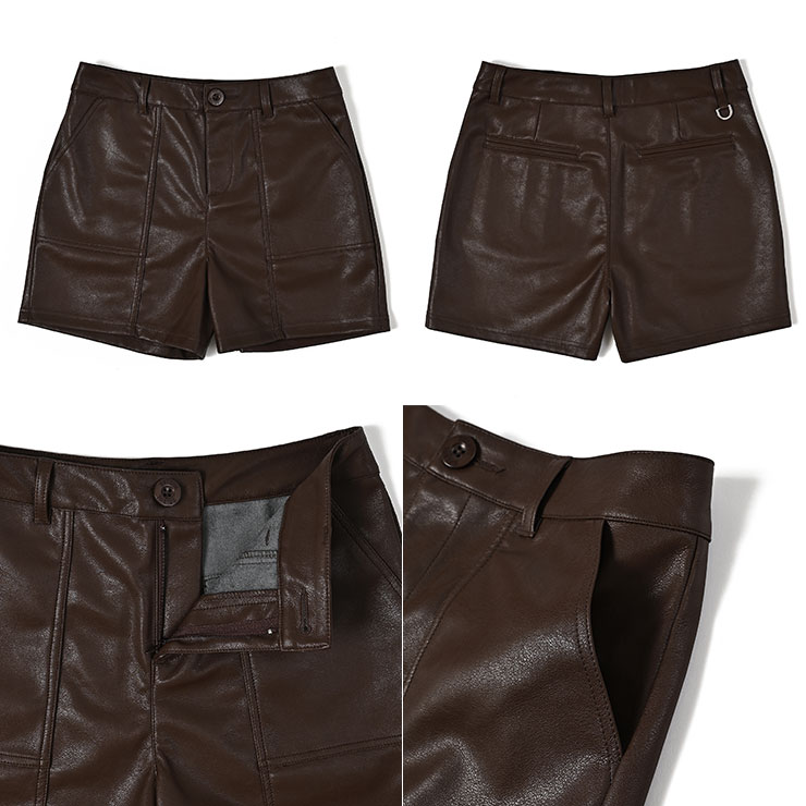 7783 フェイクレザーショートパンツ 大きめポケット 高見え 裏起毛