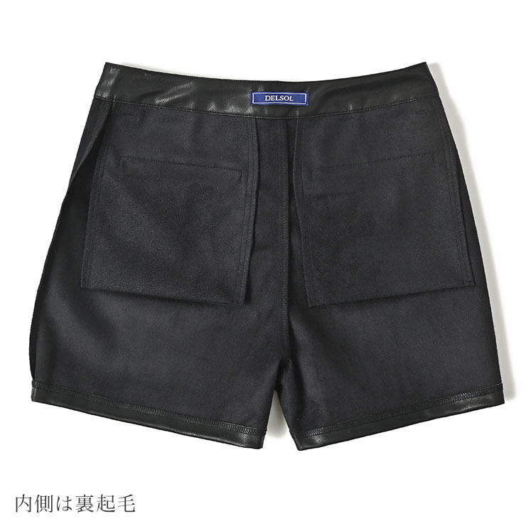 値下げ！新品！レディース フェイクレザー ゴルフショートパンツ 黒 Mサイズ ハイウエストフェイクレザーショートパンツ[品番：MKSW0065868