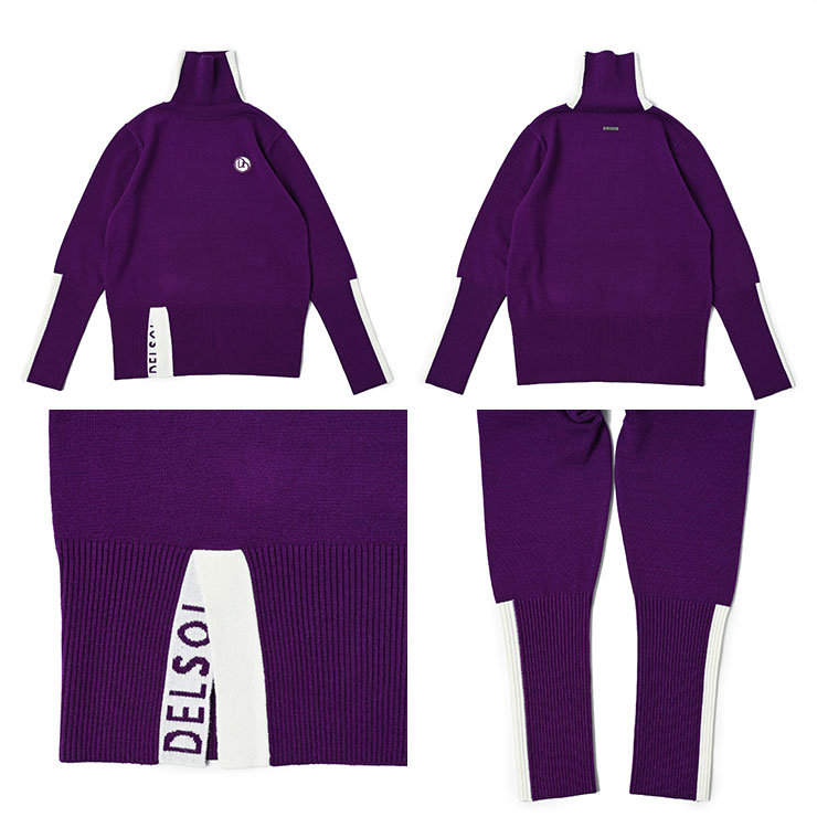 裾スリット リブ袖タートルネックニット ちくちくしない スタイル