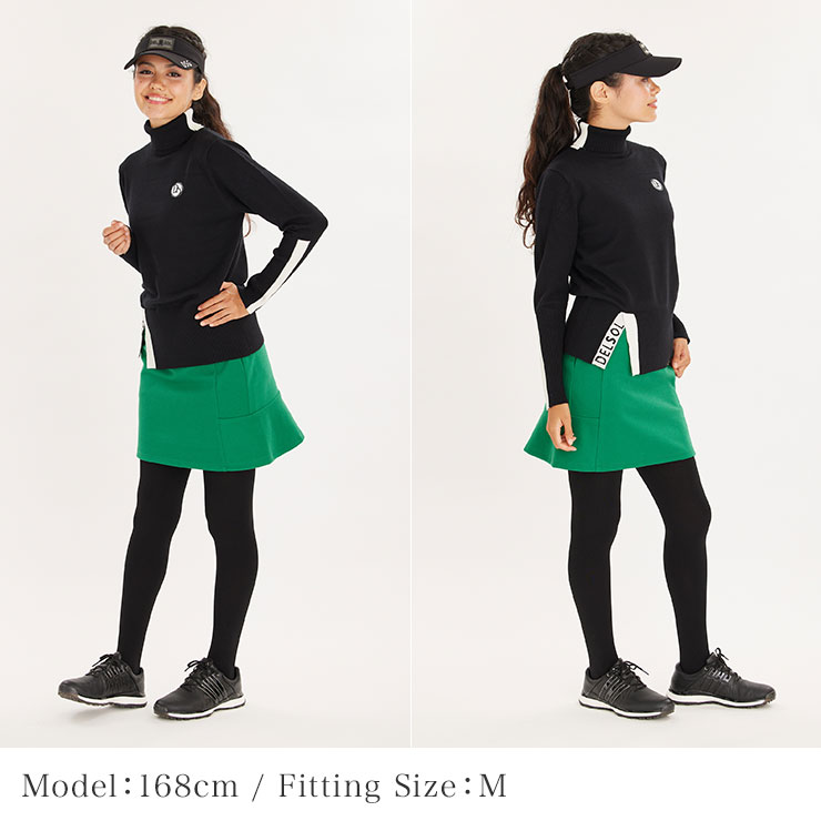 裾スリット リブ袖タートルネックニット ちくちくしない スタイル