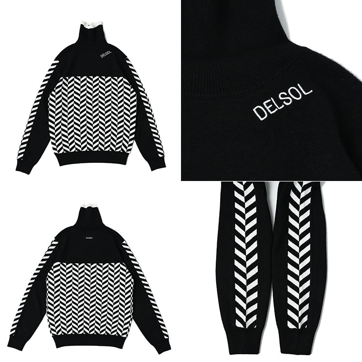 7790 ヘリンボーン柄タートルネックニット M/L/LL/3L レディースゴルフ