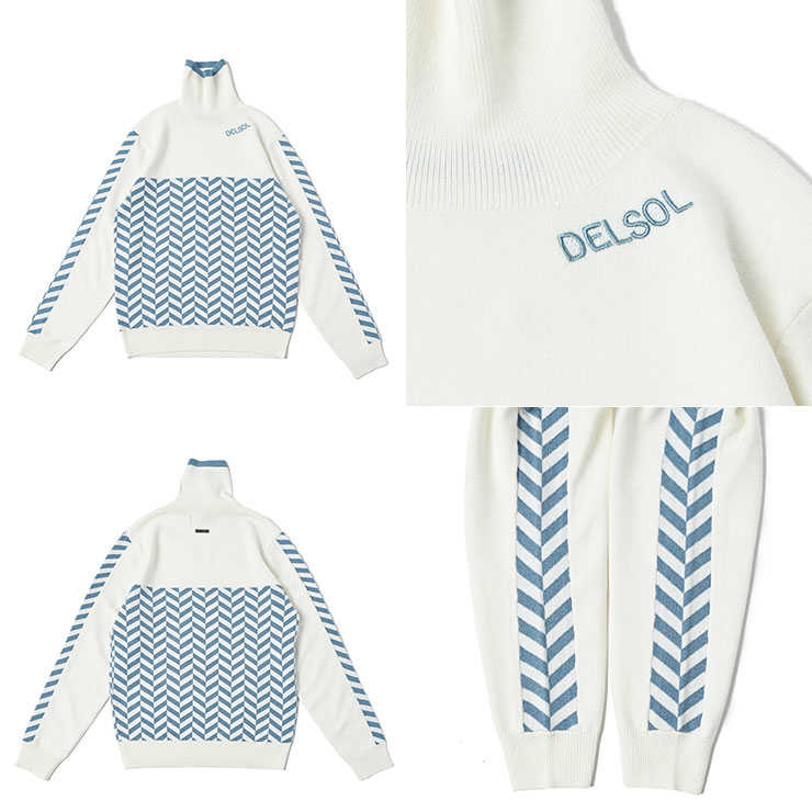 7790 ヘリンボーン柄タートルネックニット M/L/LL/3L レディースゴルフ