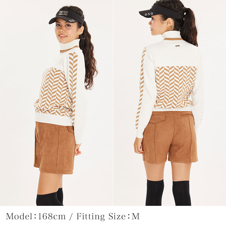 7790 ヘリンボーン柄タートルネックニット M/L/LL/3L レディースゴルフ