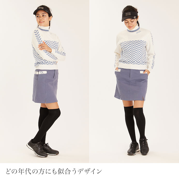 ヘリンボーン柄タートルネックニット M/L/LL/3L レディースゴルフ