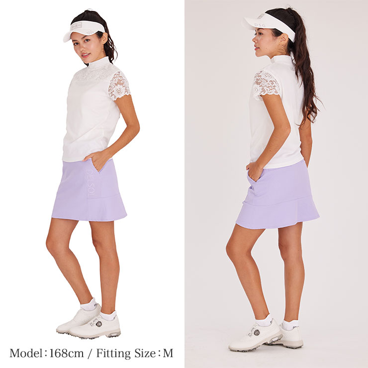 7812 袖レース切替モックネックシャツ M/L/LL/3L レディースゴルフ