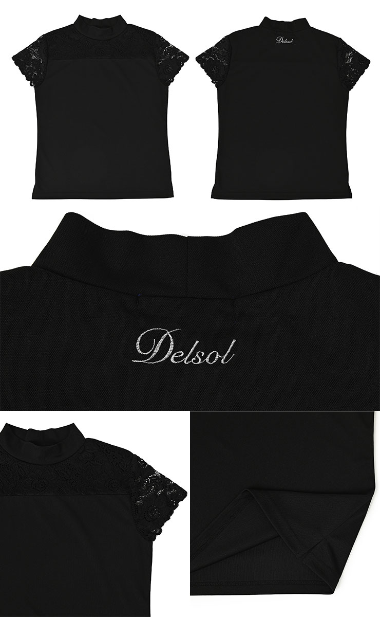 7812 袖レース切替モックネックシャツ M/L/LL/3L レディースゴルフ
