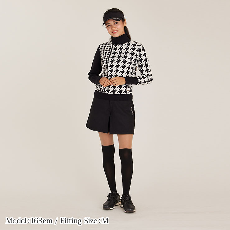 7838 千鳥格子柄タートルネックニット M/L/LL/3L レディースゴルフ