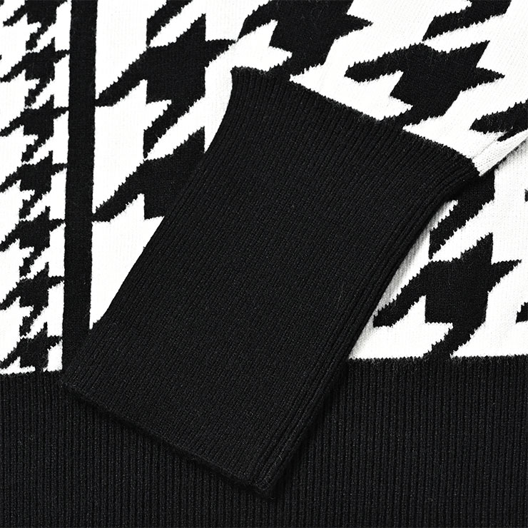 7838 千鳥格子柄タートルネックニット M/L/LL/3L レディースゴルフ