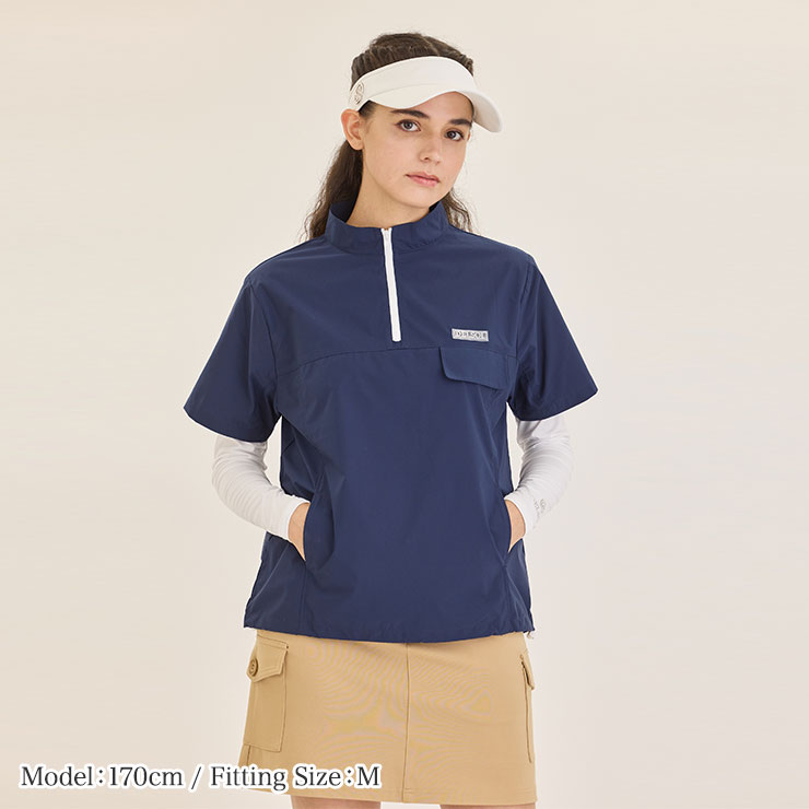 7903 スタンドカラー半袖ハーフジッププルオーバー M/L/LL/3L