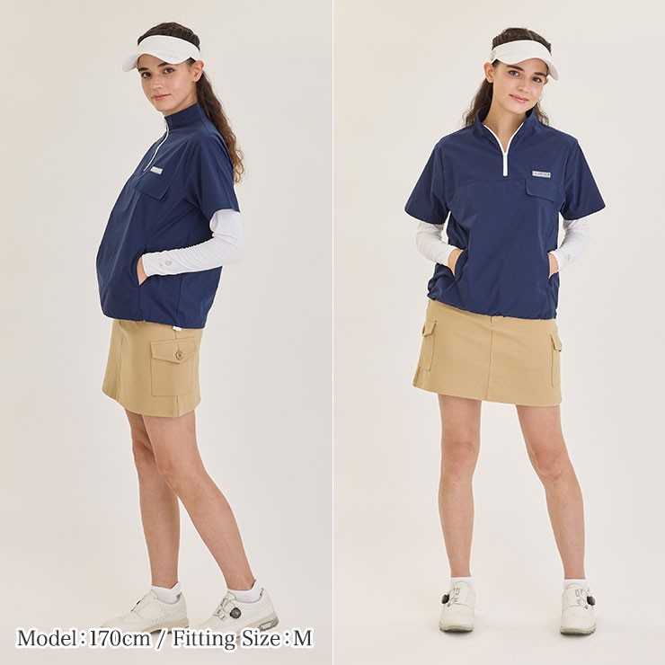 7903 スタンドカラー半袖ハーフジッププルオーバー M/L/LL/3L