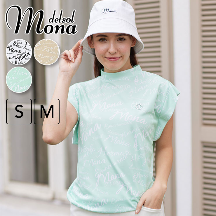 【SALE／55%OFF】 mona S/M ロゴ総柄ショルダーノースリシャツ 吸水速乾 delsol レディースウェア