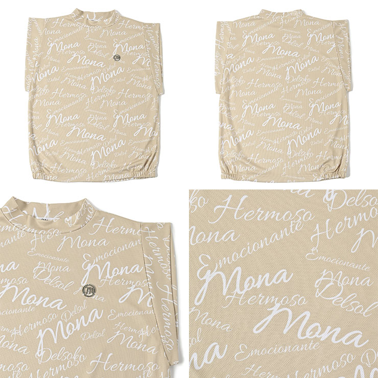 mona delsol 吸水速乾 ロゴ総柄ショルダーノースリシャツ S/M