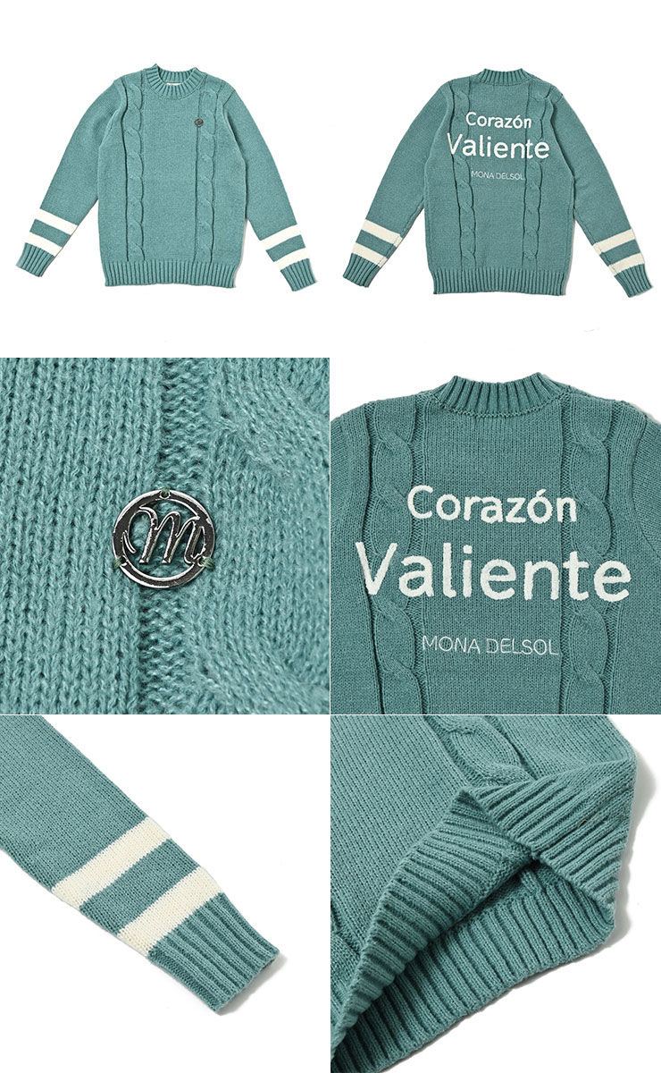 m0046 mona delsol 袖ラインケーブルニット 防寒 M/L 秋冬 おしゃれ