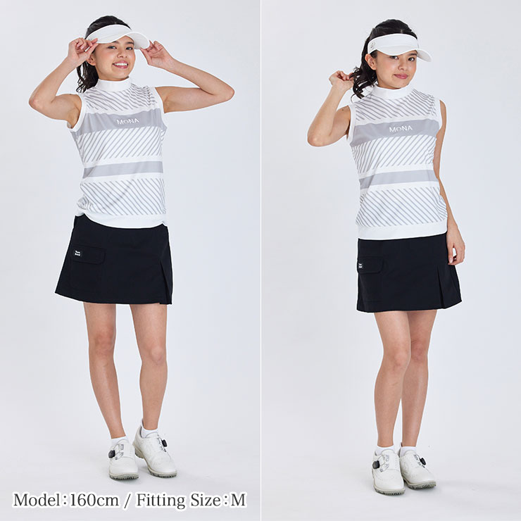 特別価格】mona delsol 斜めストライプハイネックノースリーブ M/L