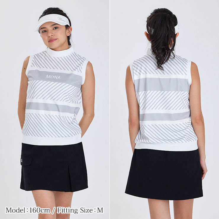 mona delsol 斜めストライプハイネックノースリーブ M/L 大きいサイズ