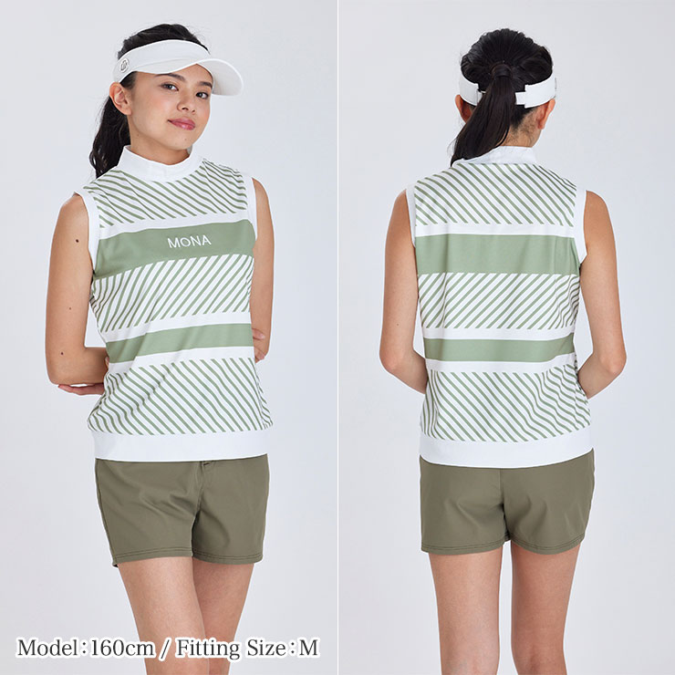 特別価格】mona delsol 斜めストライプハイネックノースリーブ M/L