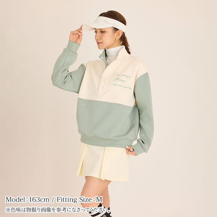 m0067 mona delsol ハーフボタン裏起毛プルオーバー 防寒 M/L 大きい