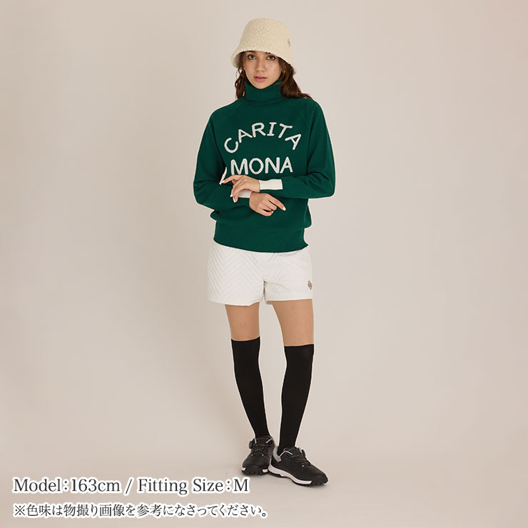 m0072 mona delsol ロゴジャガードタートルニット 防寒 M/L/LL 秋冬