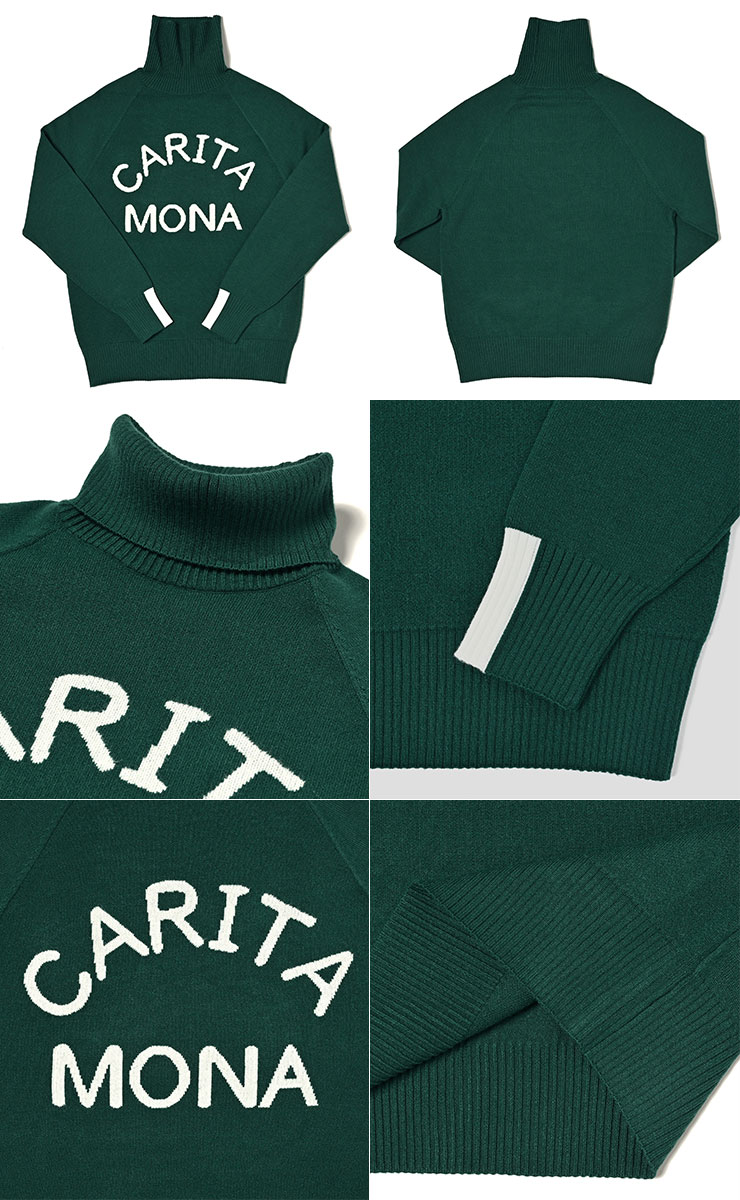 m0072 mona delsol ロゴジャガードタートルニット 防寒 M/L/LL 秋冬