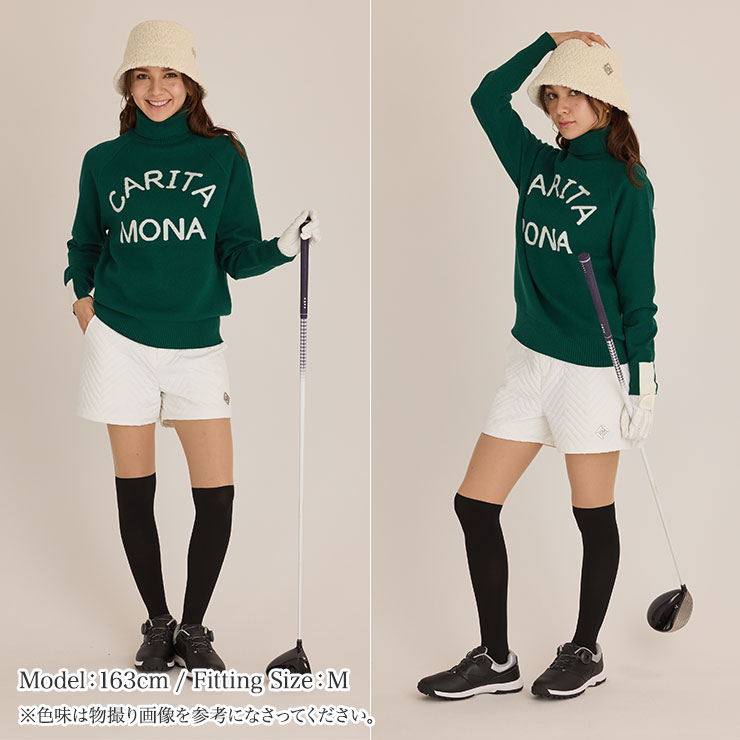 m0072 mona delsol ロゴジャガードタートルニット 防寒 M/L/LL 秋冬