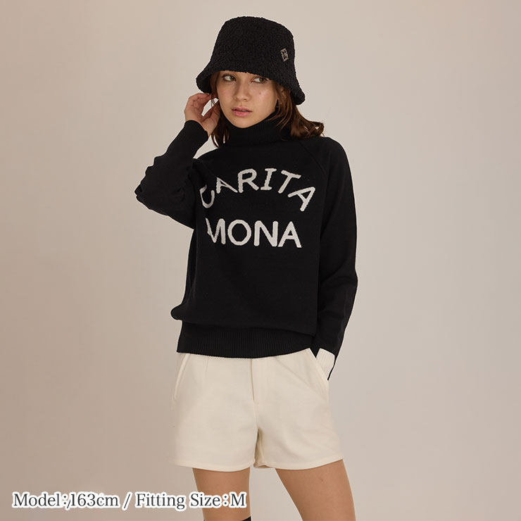 m0072 mona delsol ロゴジャガードタートルニット 防寒 M/L/LL 秋冬