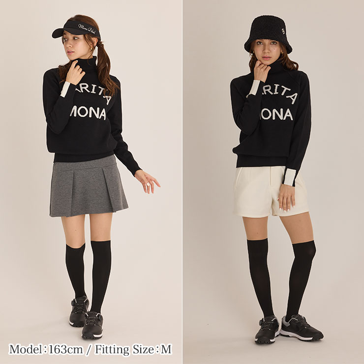 m0072 mona delsol ロゴジャガードタートルニット 防寒 M/L/LL 秋冬