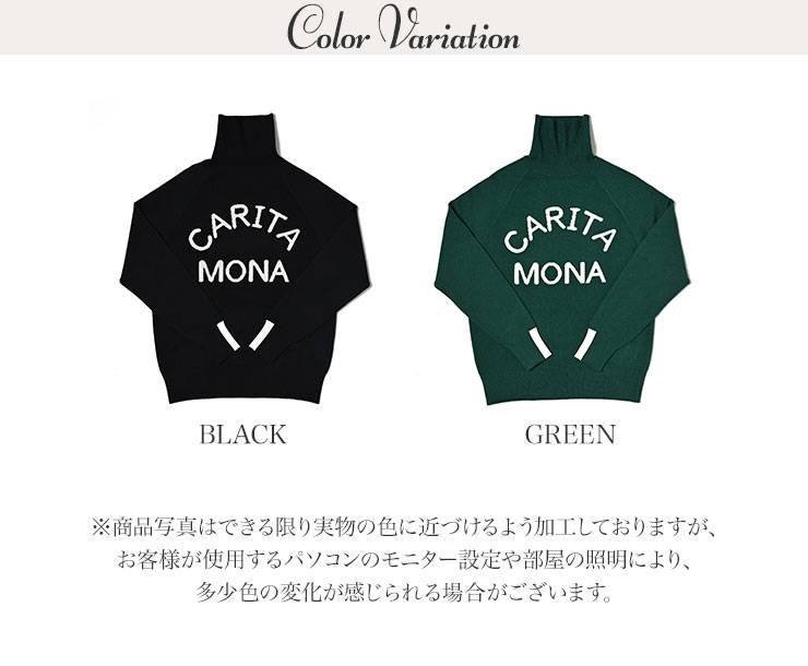 m0072 mona delsol ロゴジャガードタートルニット 防寒 M/L/LL 秋冬