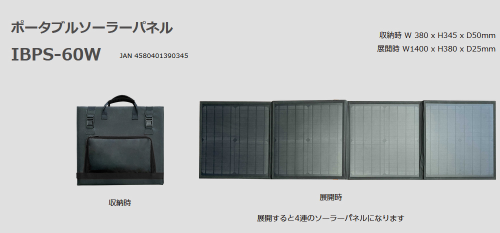 ポータブルソーラーパネル IBPS-60W 4連ソーラーパネル キューブル