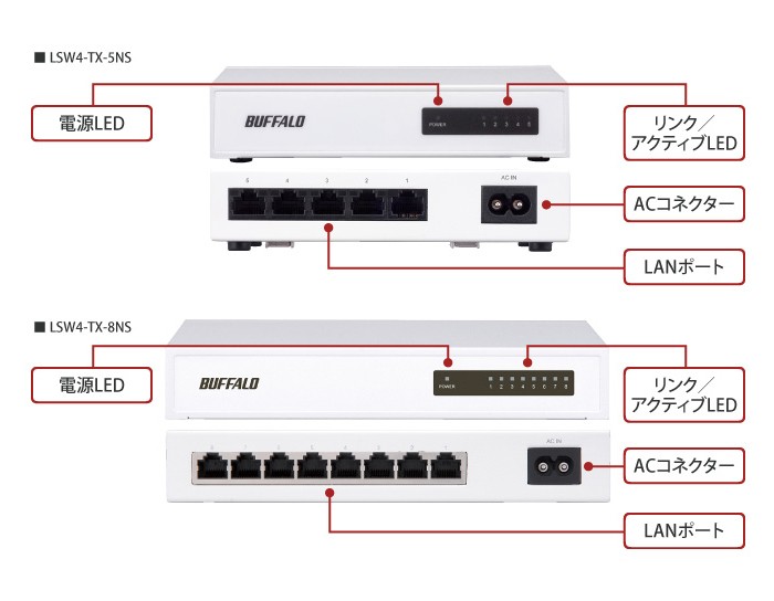 BUFFALO スイッチングハブ LSW4-TX-8NS/WH 8ポート LSW4-TX-8NS/WH : スイッチングハブ | バッファロー