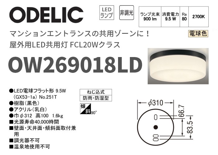 ODELIC（オーデリック） OW269018LD 屋外用LED共用灯 FCL20Wクラス