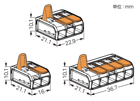 ワゴ 結線しやすいレバー操作タイプ ワンタッチコネクター 5.5mm2(6sq)対応 3線タイプ WFR-3L