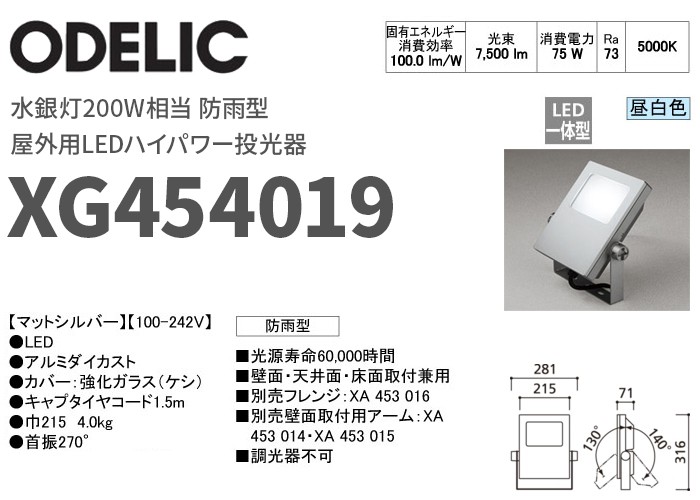 ODELIC（オーデリック） XG454019 屋外用LEDハイパワー投光器 防雨型