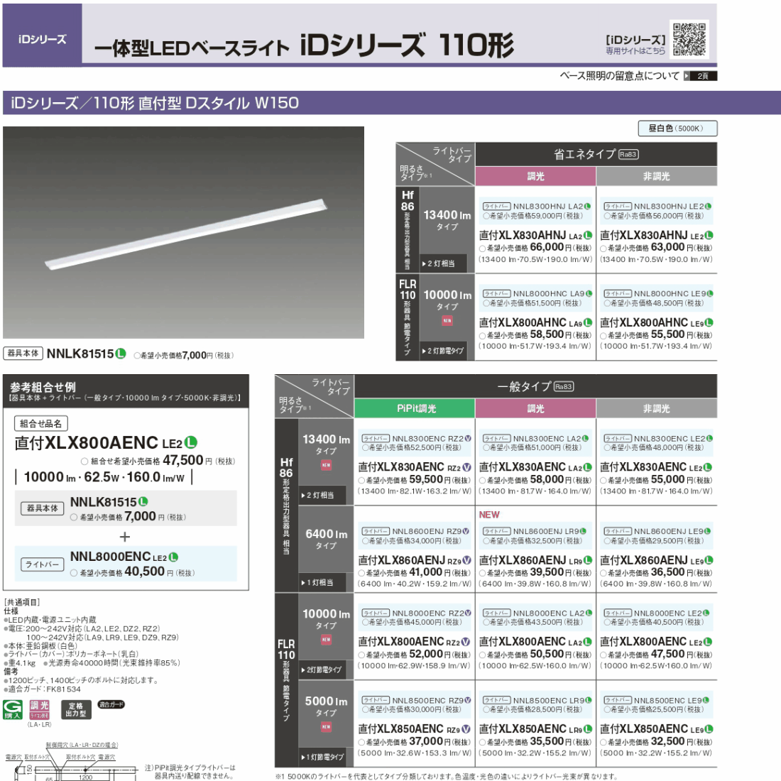 パナソニック 一体型LEDベースライト 110形 直付型 Dスタイル W150