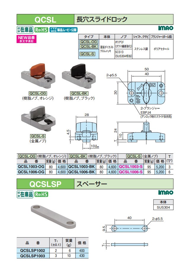 QCSL1003-BK ワンタッチスライドロック 長穴スライドロック（ブラック