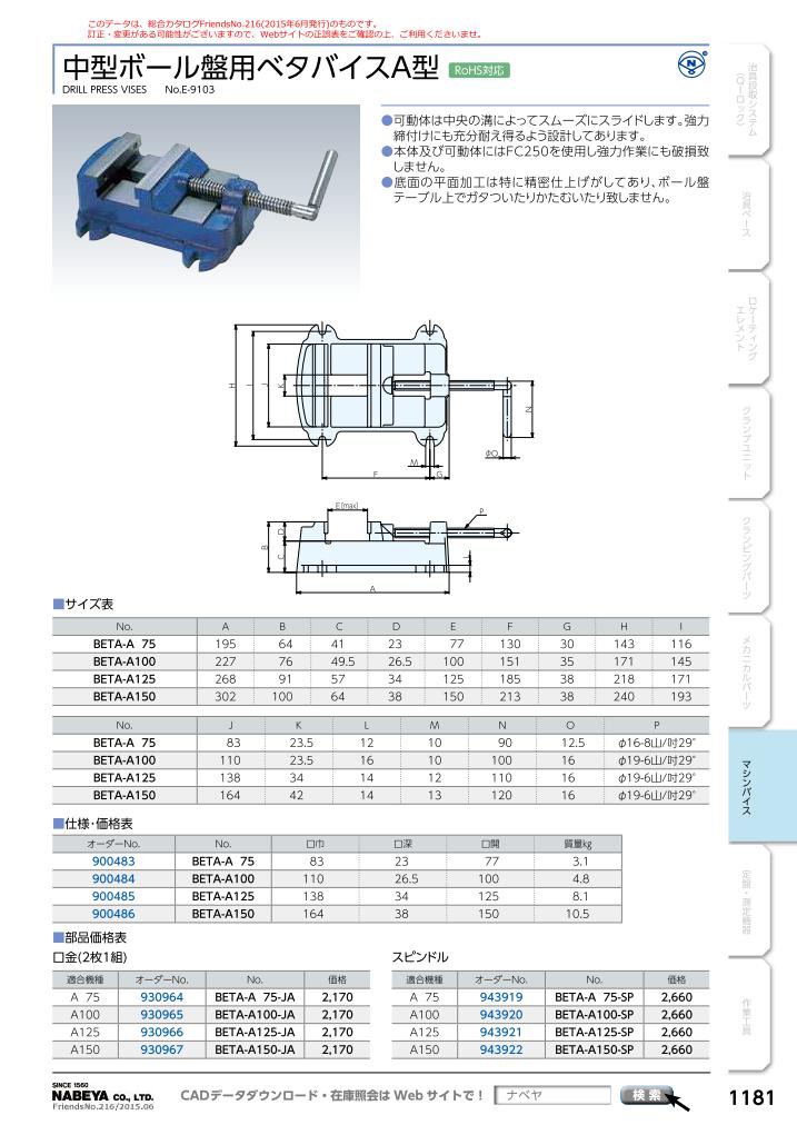 BETA-A100 （オーダーNo.900484） 中型ボール盤用ベタバイスA型 ナベヤ