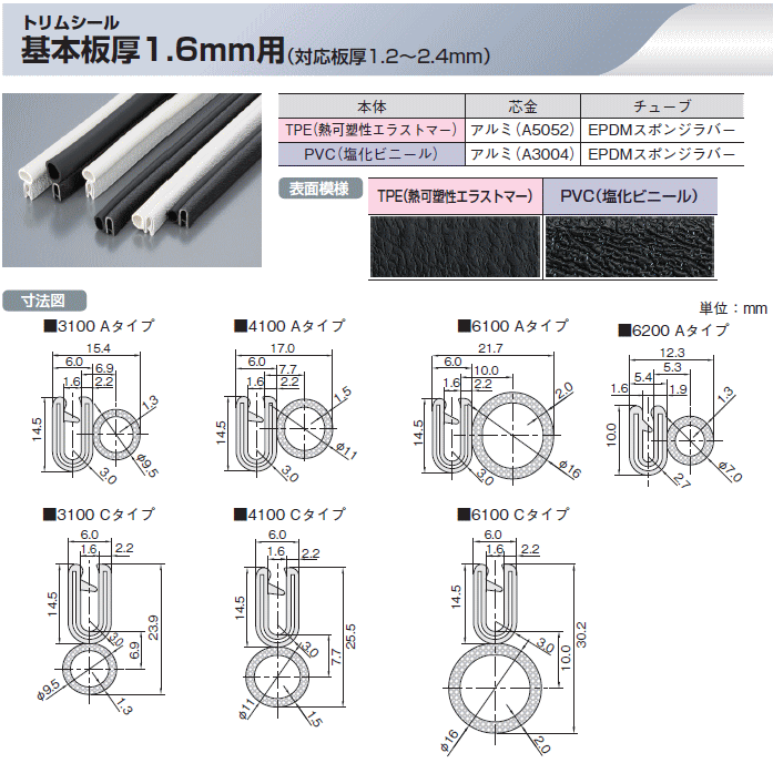 岩田製作所 トリムシール 4100-B-3X16CT-L48 4100シリーズ Cタイプ 黒