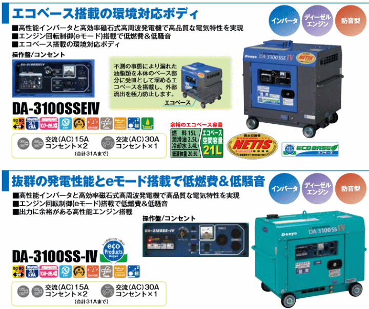 デンヨー (Denyo) DA-3100SS-IV ディーゼルエンジン発電機(インバータ