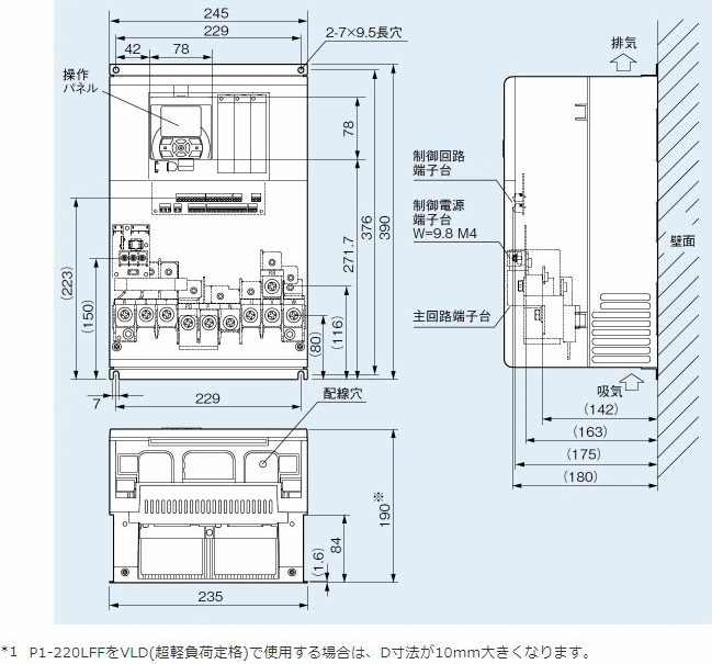 日立産機システム P1-220LFF インバータ SJシリーズP1 200V級 伝動機