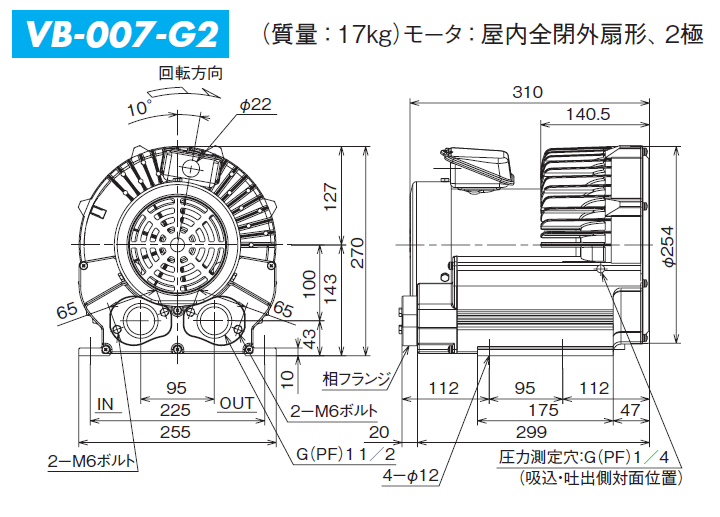 日立産機システム VB-007-G2 三相200V ボルテックスブロワ Gシリーズ :HTA-VB-007-G2:伝動機ドットコム ヤフー店