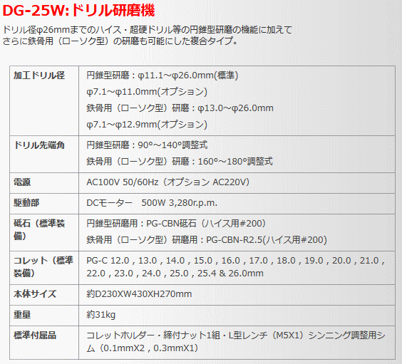 ホータス (HOTAS) DG-25W 卓上型ドリル研磨機 円錐型研磨・鉄骨用