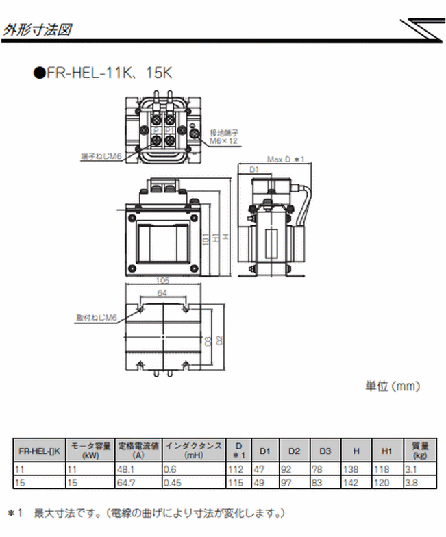 三菱電機 FR-HEL-15K インバータ用オプション DCリアクトル FR-HELシリーズ オプション 伝動機ドットコム