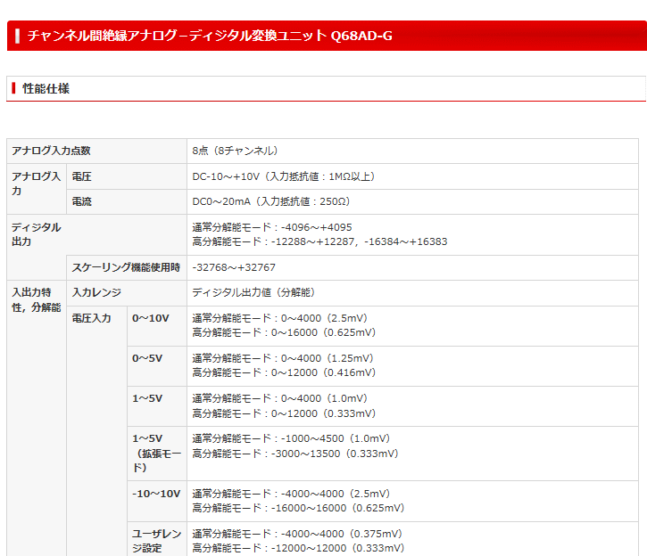三菱電機 Q68AD-G シーケンサ MELSEC-Qシリーズ アナログ デジタル変換