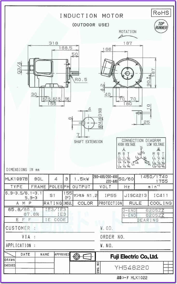 富士電機 MLK1097B-4 1.5kW-4P 三相200V/400V プレミアム効率モータ (全閉外扇形 足取付形 屋外形) プレミアム効率モータ[IE3相当]屋外形  伝動機ドットコム