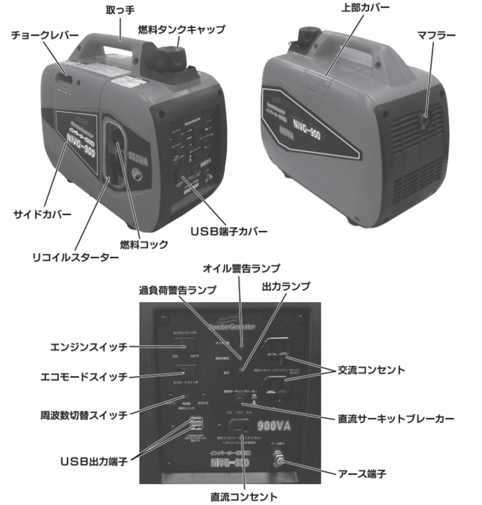 ナカトミ (NAKATOMI) NIGG-900 インバーター発電機 : 伝動機ドットコム