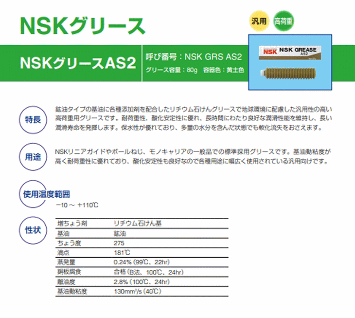 NSK GRS AS2 グリース 特徴 仕様