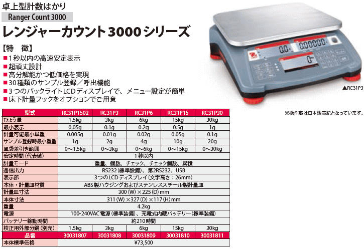 オーハウス（OHAUS） RC31P30 卓上型計数はかり レンジャーカウント