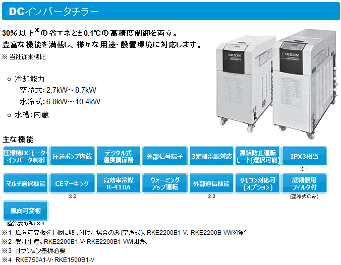 オリオン機械 RKE1500B1-VW-G2 DCインバータチラー 水冷式