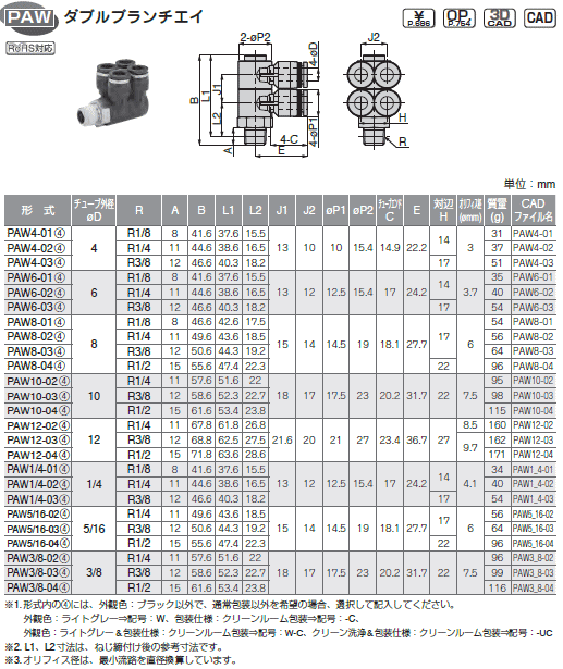ピスコ チューブフィッティグ ダブルブランチエイ 表