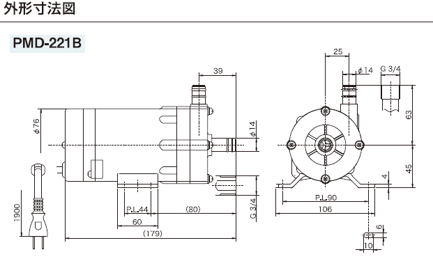 三相電機(SANSO) PMD-221B2M マグネットポンプ 単相100Ｖ ケミカル海水 