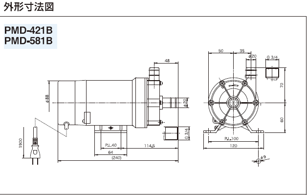 三相電機(SANSO) PMD-581B2M マグネットポンプ 単相100Ｖ ケミカル海水 